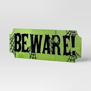 NIB. Hyde & Eek! 18" LED 'BEWARE!' Tinsel Halloween Sign